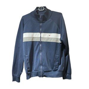 Tommy Hilfiger Mens Medium Gray, Navy and White Colorblock Zip Up Jacket